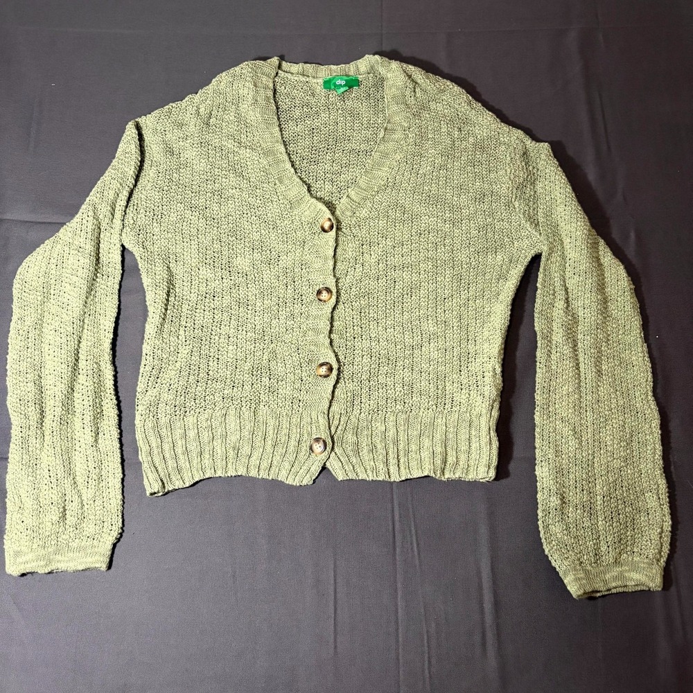 Dip Cardigan Sweater Womens Small Sage Green Textured Knit Cotton Drop Shoulder